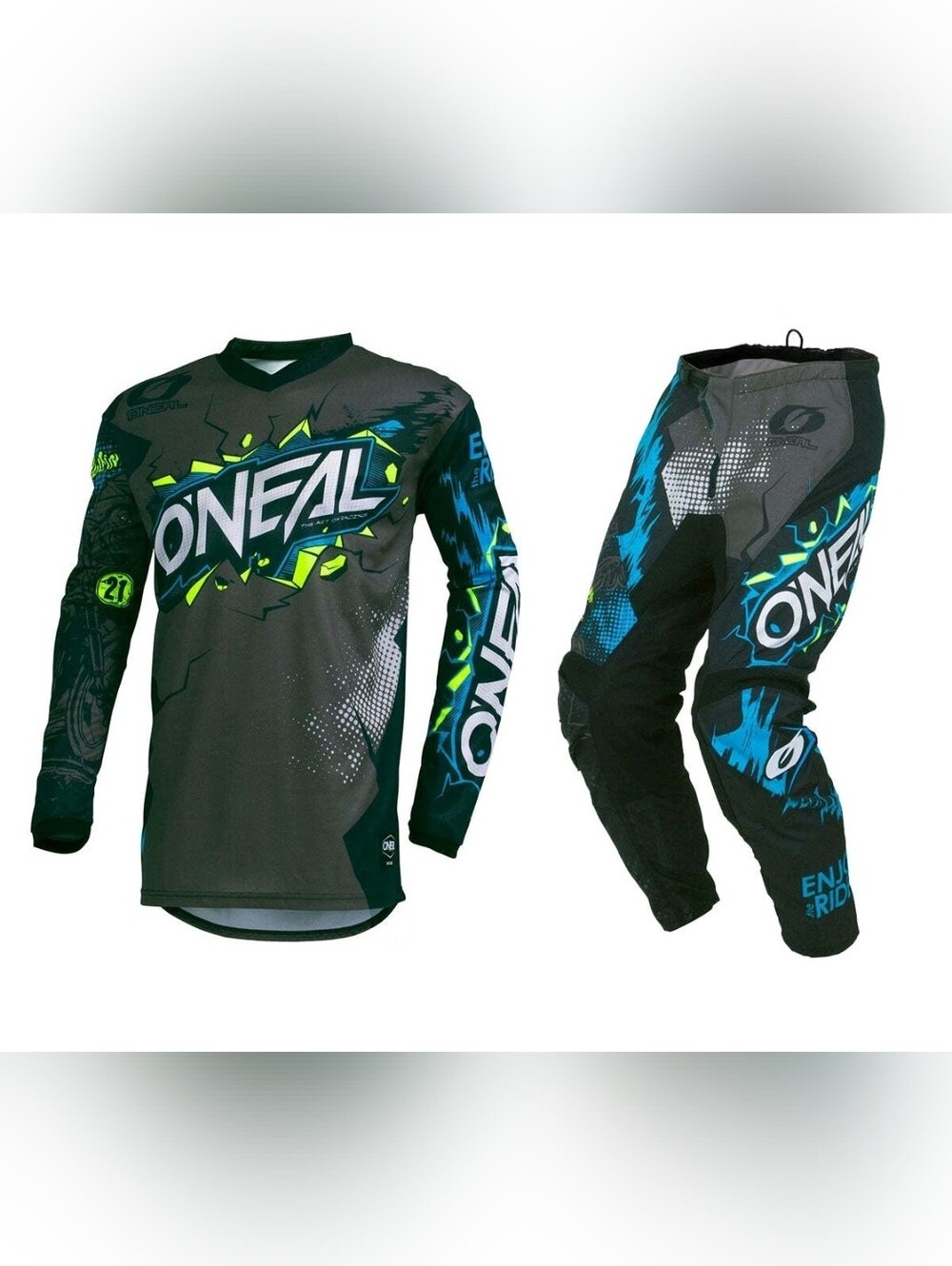 O'Neal Kids Grey & Blue MX Jersey and Pants With Hip Pads